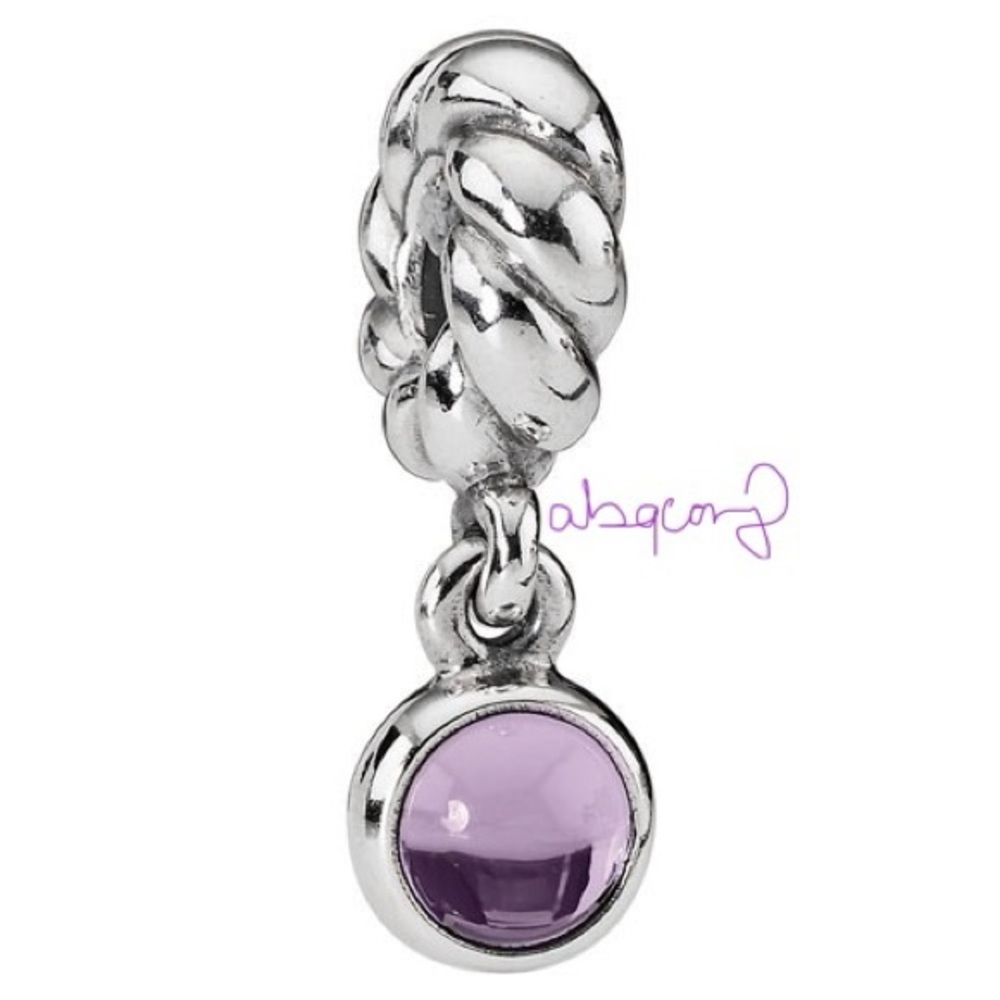 EUC Pandora 790435AM Sterling Silver Amethyst Disk Dangle Charm